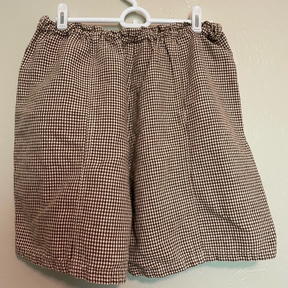 Vintage Chaus Brown & Cream Gingham Check Linen Blend Shorts - Picture 3 of 4